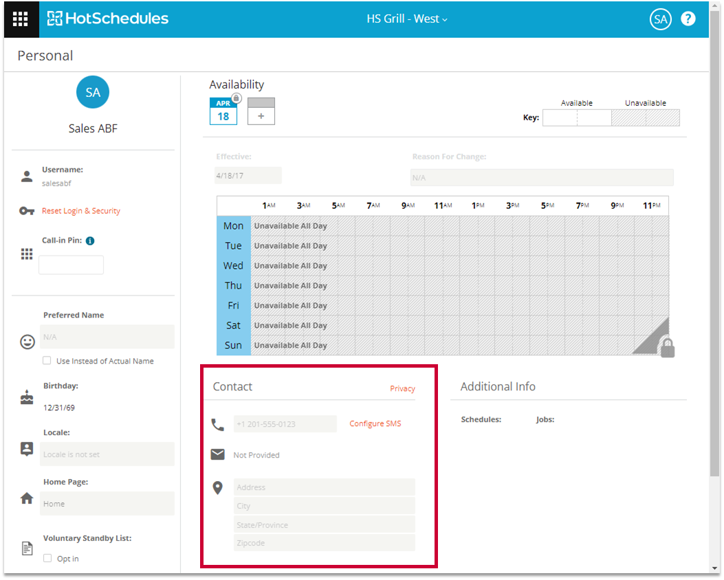 HS Personal Settings Hotschedules